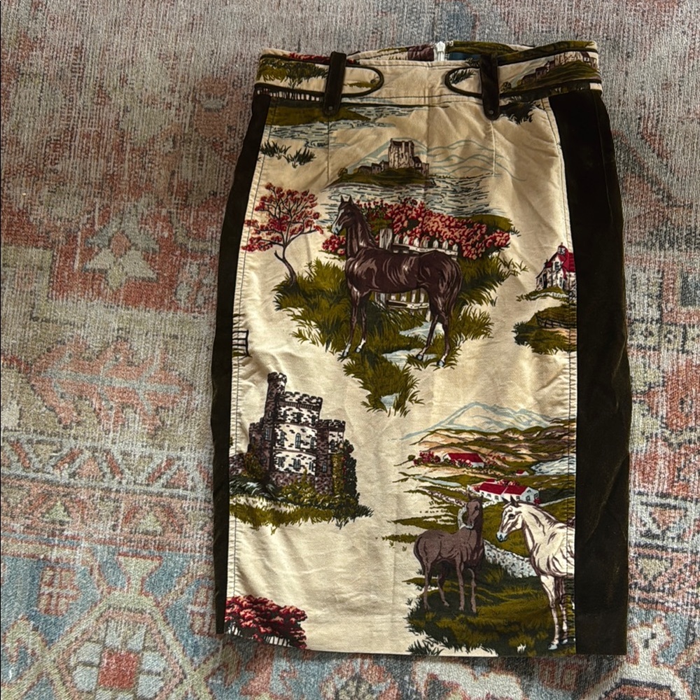 Velvet lined horse pencil skirt Ralph Lauren inspired